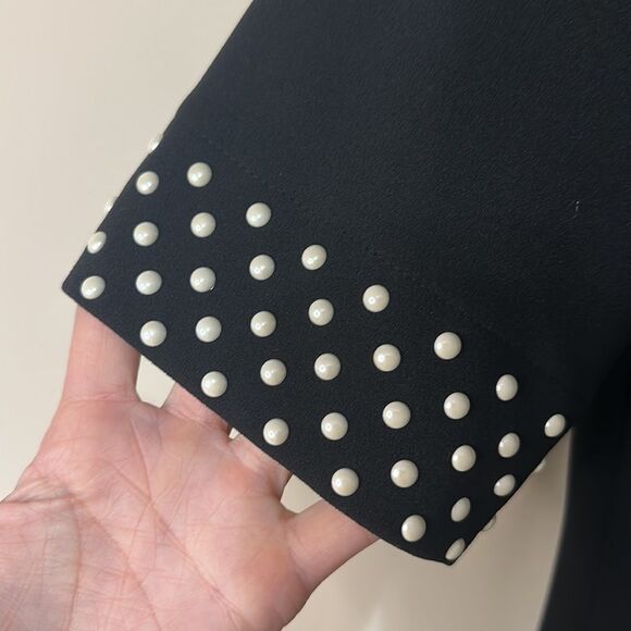 Karl Lagerfeld Paris Classic Black Dress with Pearl Detailing - Picture 2 of 7